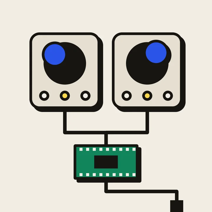 Drawing of two joysticks wired to a Teensy board